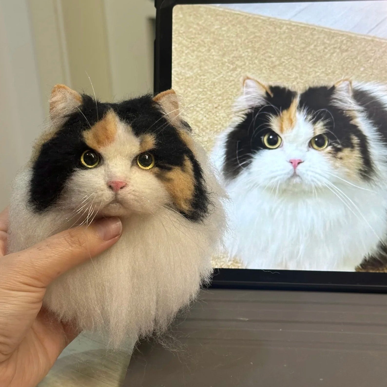 Custom Needle Felt 3D Pet Portrait | Cat Head I Long Hair