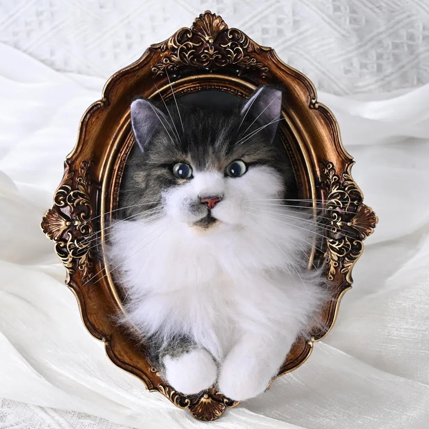 Custom Needle Felt 3D Pet Portrait | Cat Half Body | Transplant Long Hair