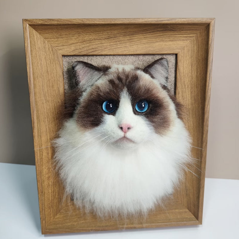 Custom Needle Felt 3D Pet Portrait | Cat Head I Long Hair