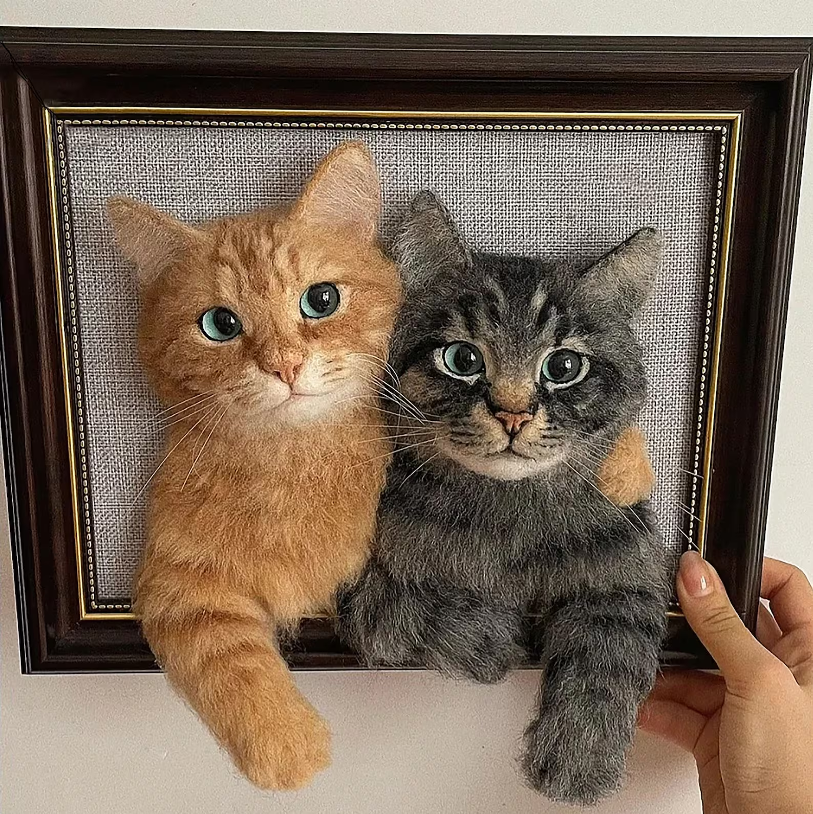 Custom 3D Wool Needle Felt Pet Portraits Half Body | Long Hair Twins