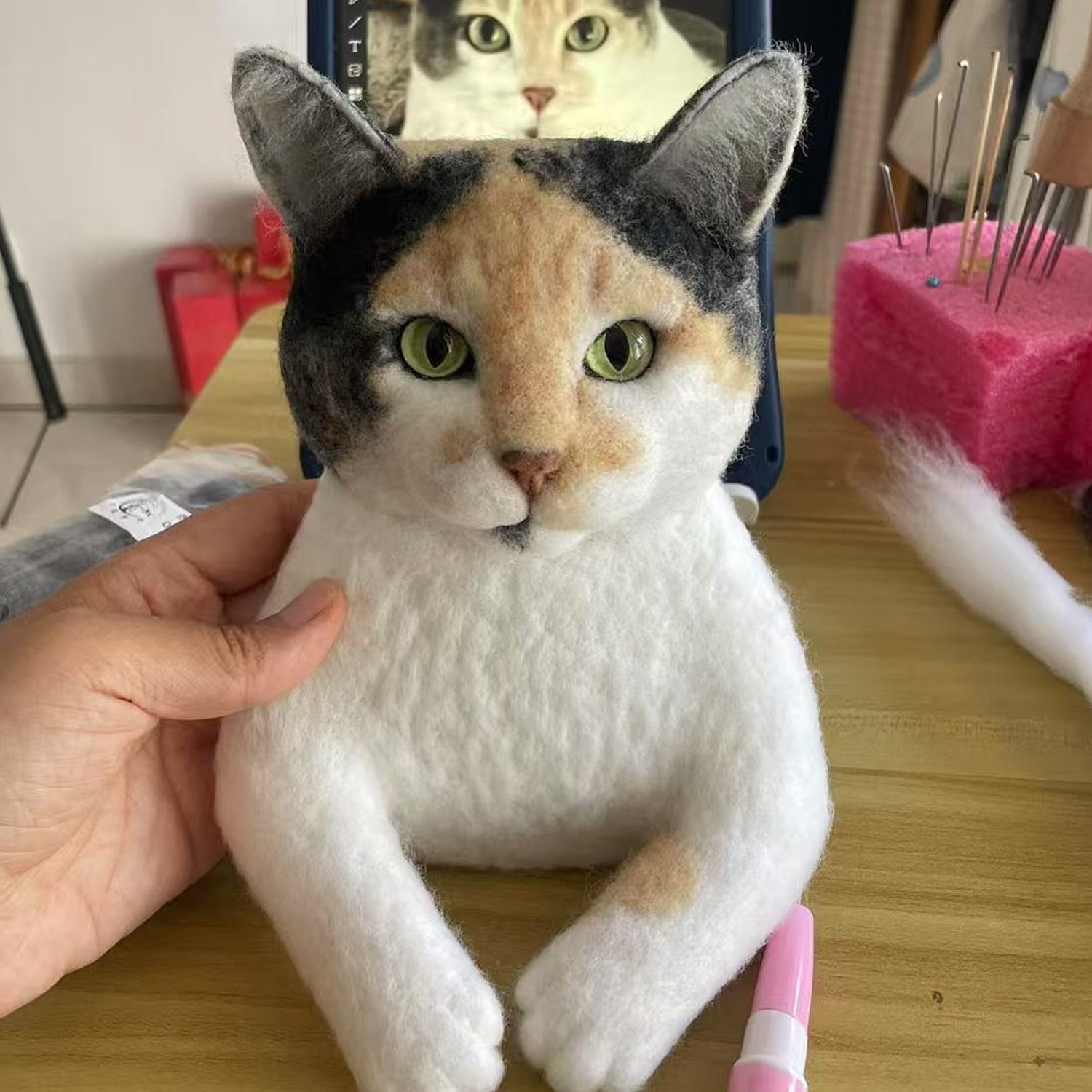 Custom Needle Felt 3D Pet Portrait | Cat Half Body | Short Hair