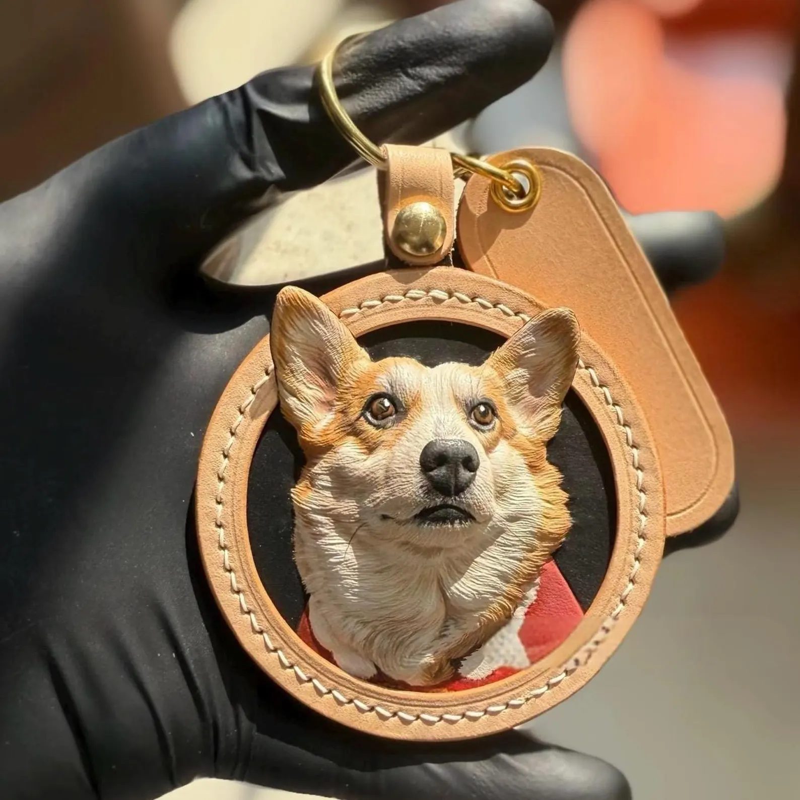 3D Custom Leather Pet Portrait Keychain | Dog Head
