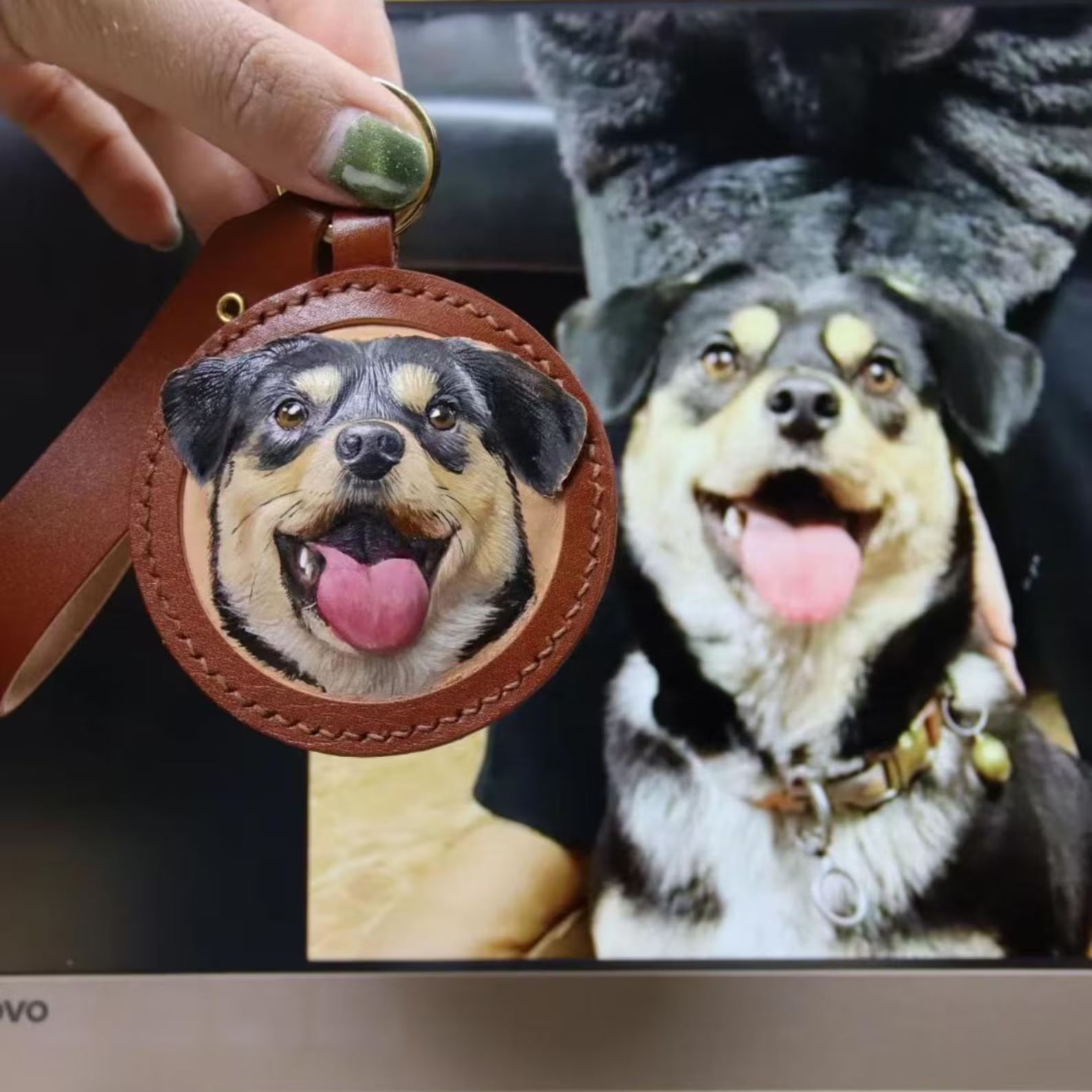 3D Custom Leather Pet Portrait Keychain | Dog Head