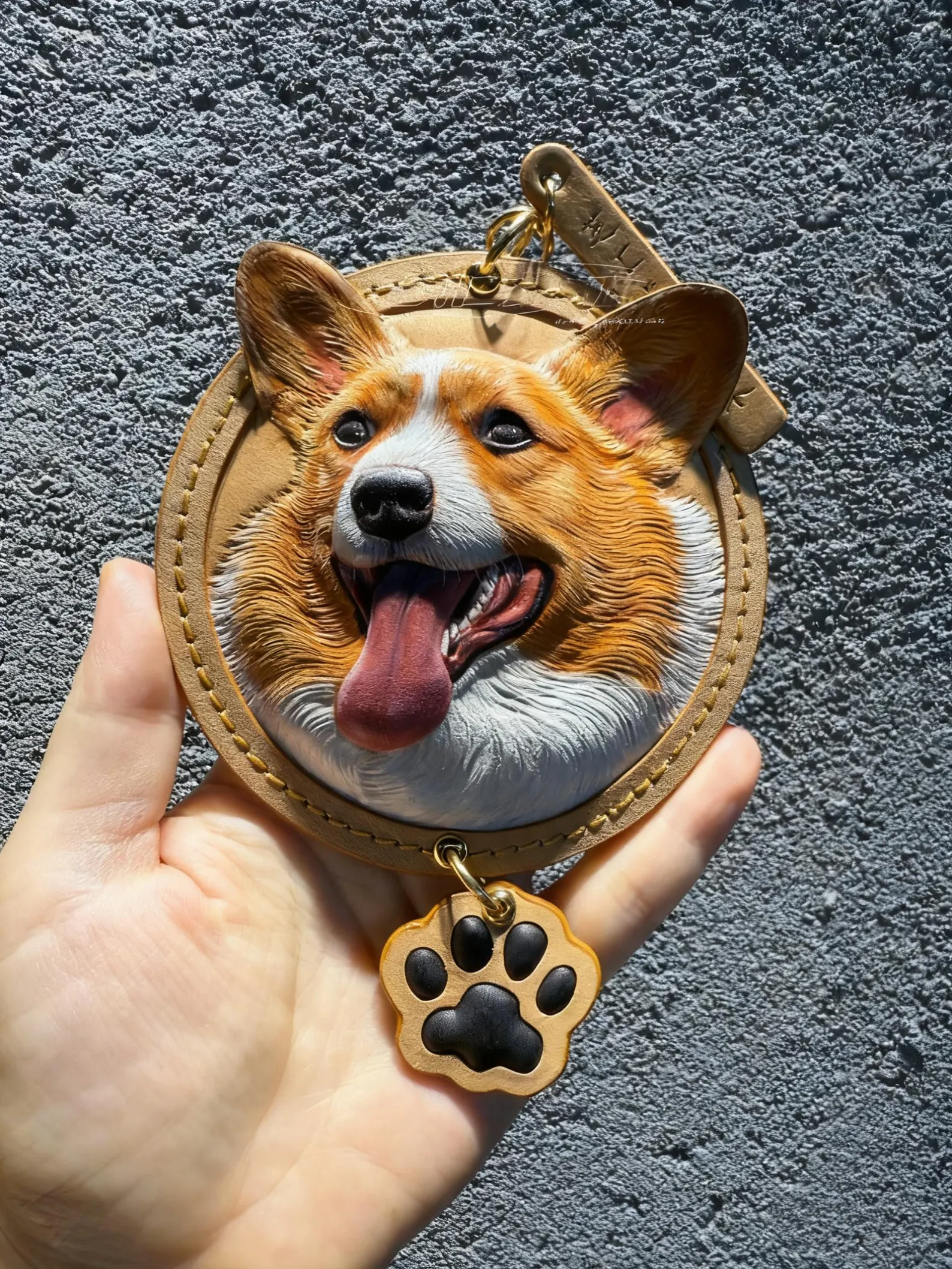 3D Custom Leather Pet Portrait Keychain | Dog Head