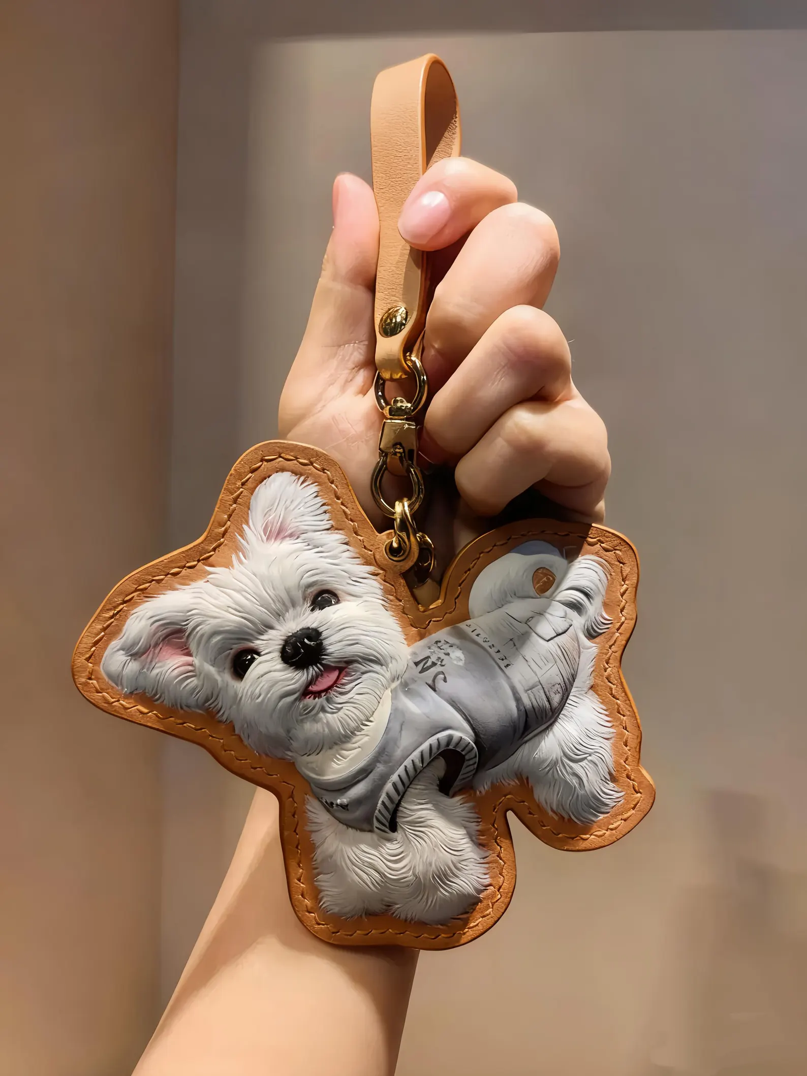 3D Custom Leather Pet Portrait Keychain | Dog Head