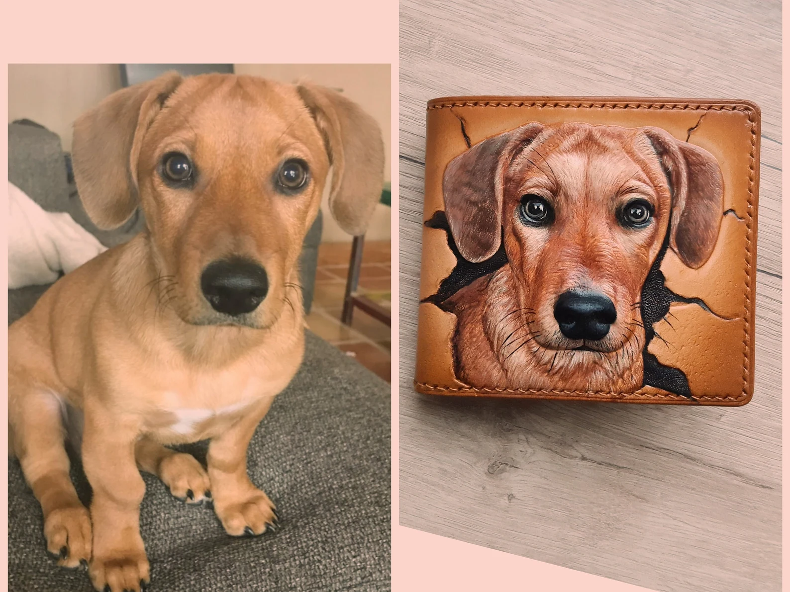Custom Tooled Leather Dog Wallet | Pet Portrait Wallet | Dog Head