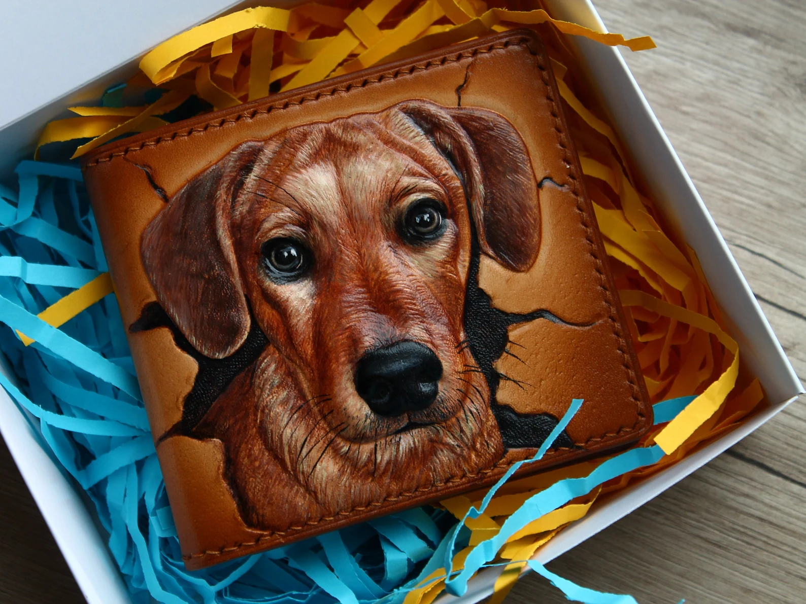 Custom Tooled Leather Dog Wallet | Pet Portrait Wallet | Dog Head