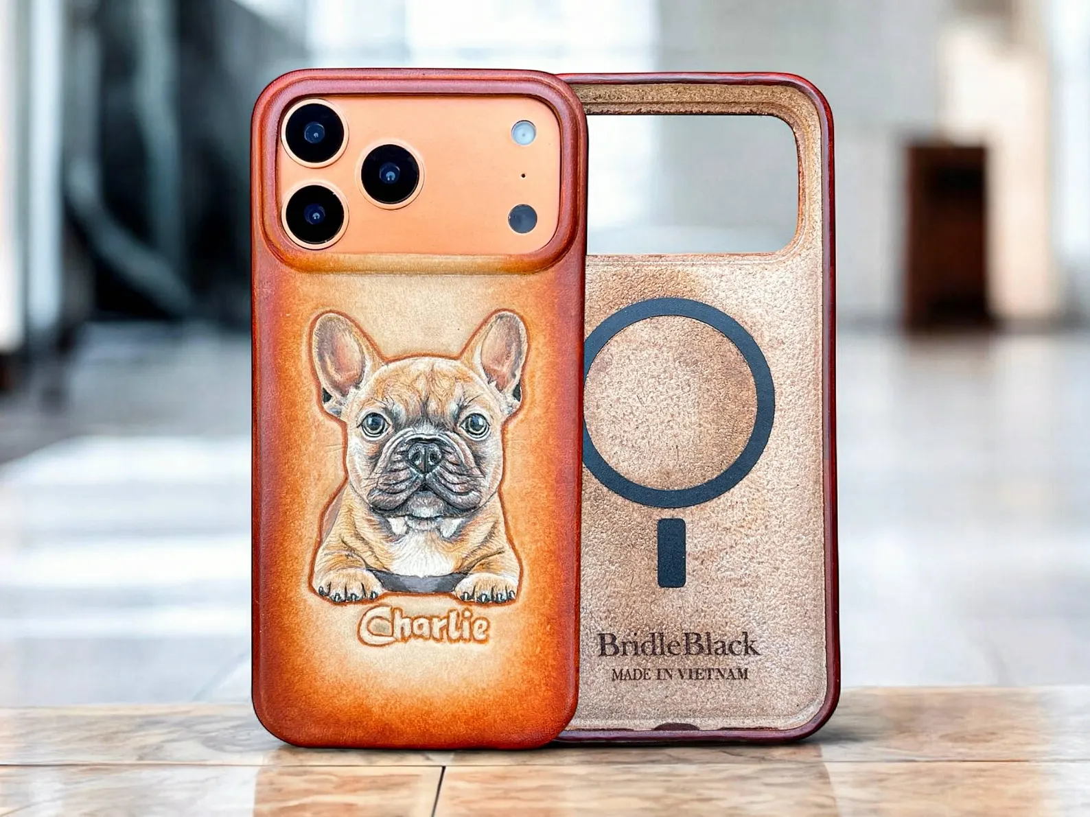 Custom Engraved Animal Leather iPhone Case | Pet Portrait Phone Case | Dog Head