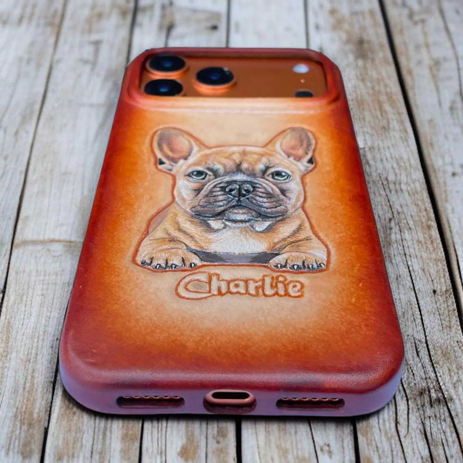 Custom Engraved Animal Leather iPhone Case | Pet Portrait Phone Case | Dog Head