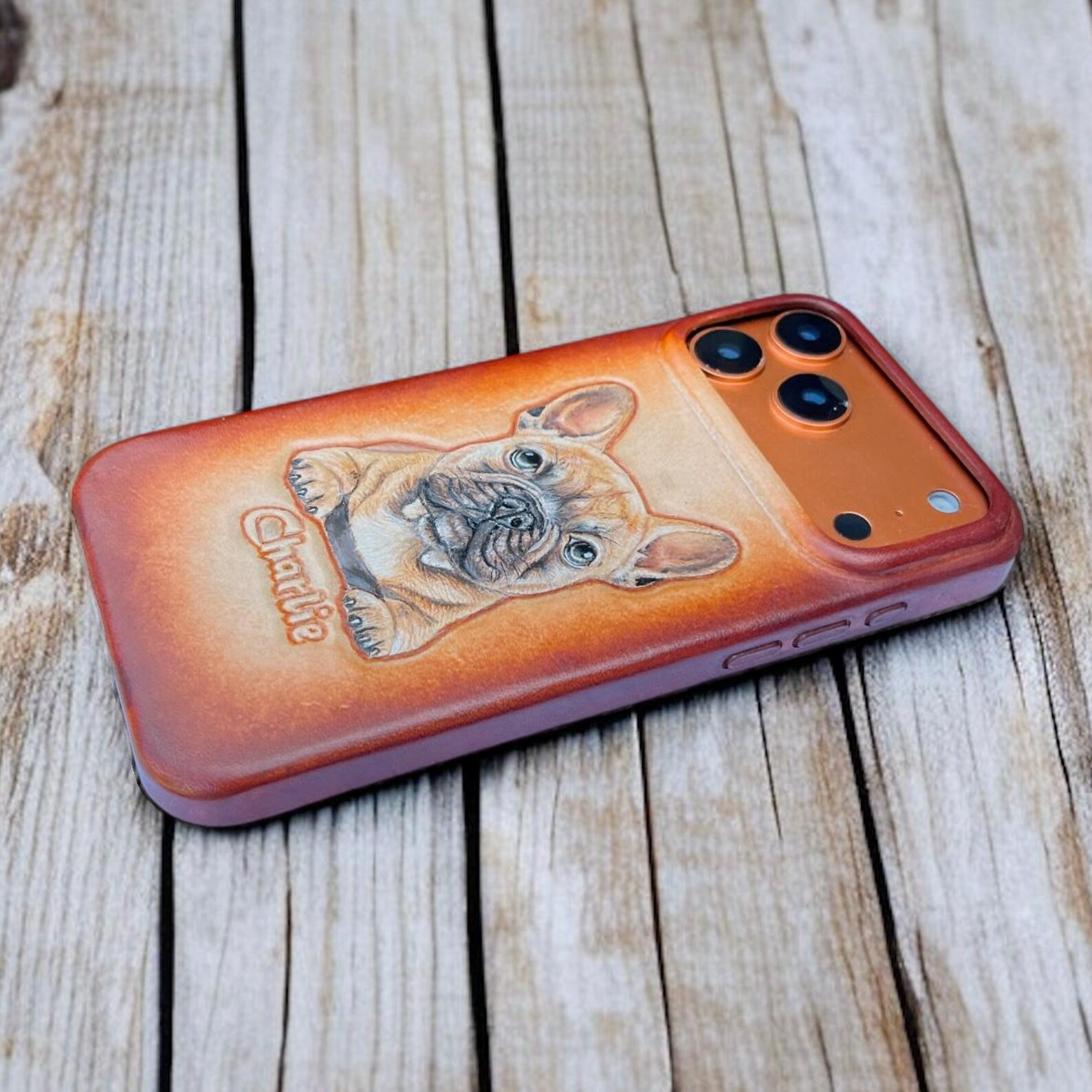 Custom Engraved Animal Leather iPhone Case | Pet Portrait Phone Case | Dog Head