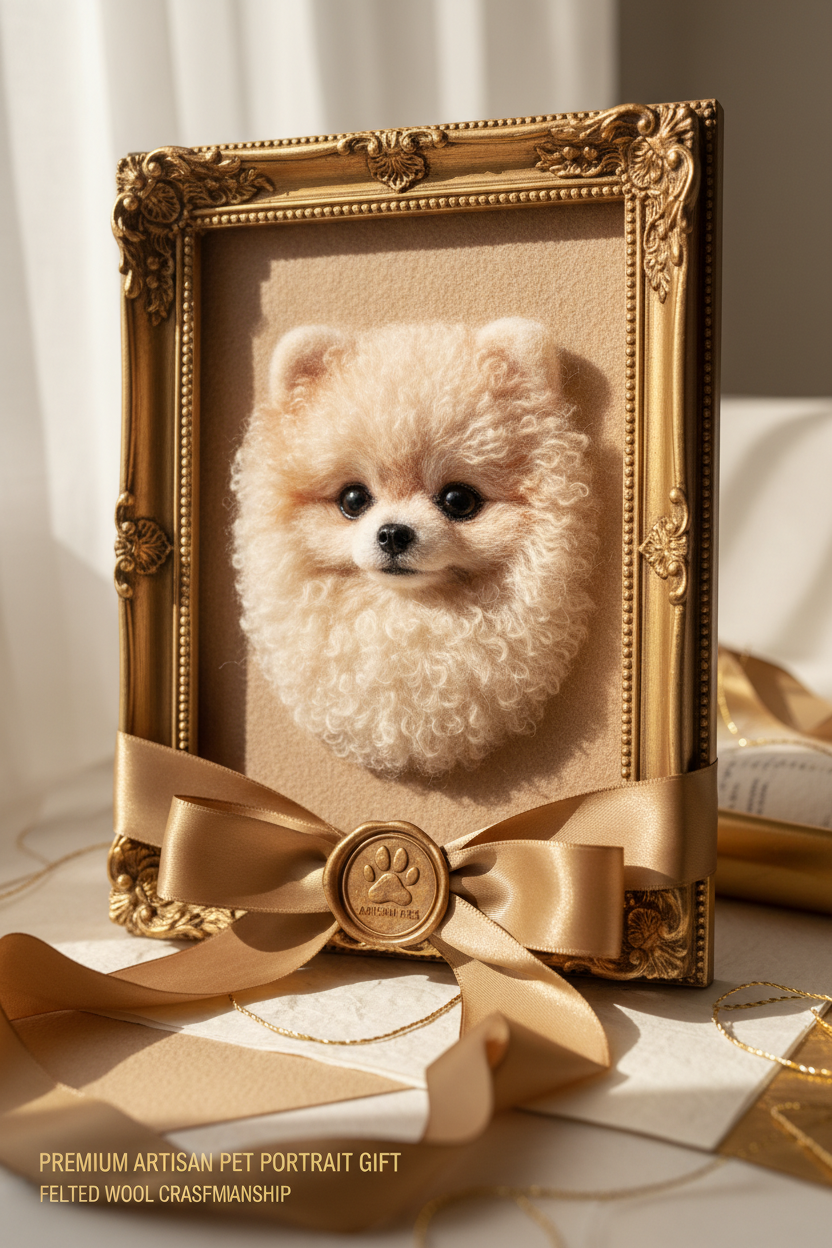 Pomeranian Needle Felted Portrait